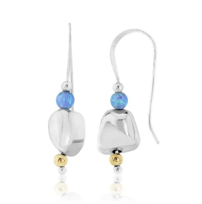 Rose Gold Earrings-Lavan Sterling Silver Pebble Gold & Opal Drop Earrings