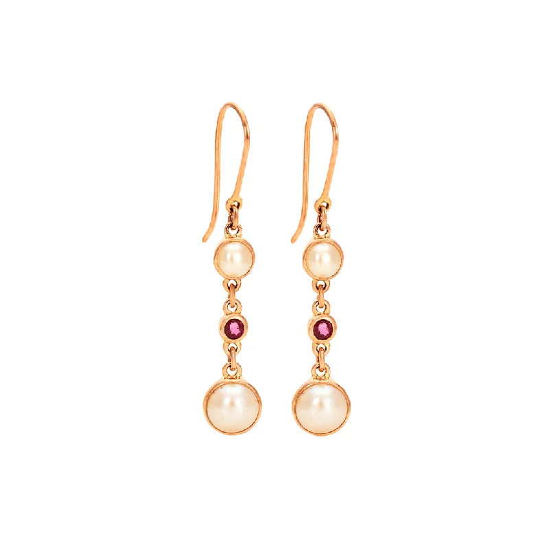 Trendy Gemstone Earrings-Simon Alexander Pearl and Ruby Drop Earrings