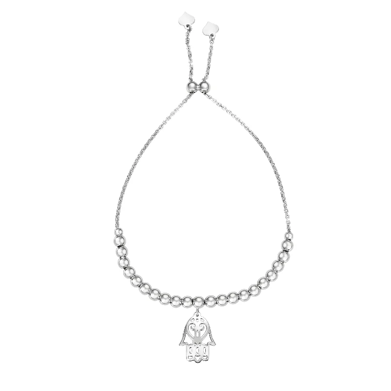 Elegant Gemstone Bracelets-Sterling Silver Hamsa Dangle Adjustable Bolo Bracelet