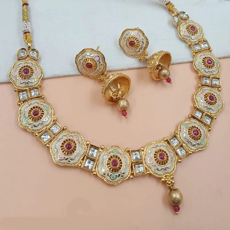 Rose Gold Layered Necklace-Padmawati Bangles Gold Plated Pota Stone Meenakari Necklace Set