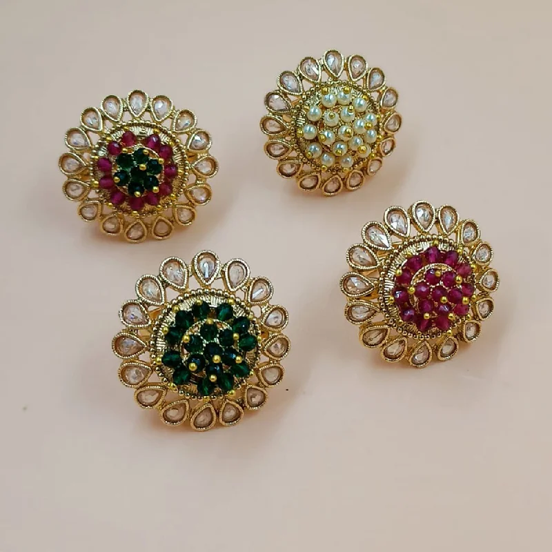 Unique Birthstone Ring-Padmawati Bangles Gold Plated Crystal Stone And Pearls Adjustable Ring