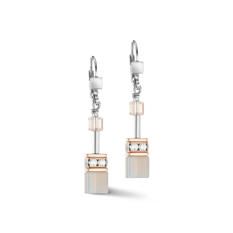 Unique Boho Earrings-Coeur De Lion GeoCUBE® Iconic Precious Rose Gold and Peach Earrings