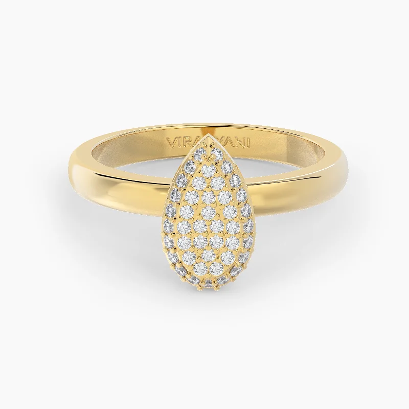 Solitaire Gemstone Ring-Pear Shaped AMoré Pavé Ring With 0.35 ct. Diamonds