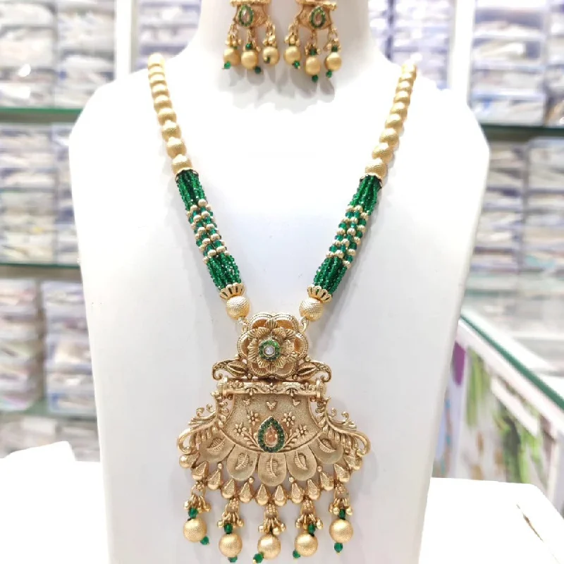 Classy Silver Necklace-Akruti Collection Gold Plated Kundan Stone And Pearls Long Necklace Set