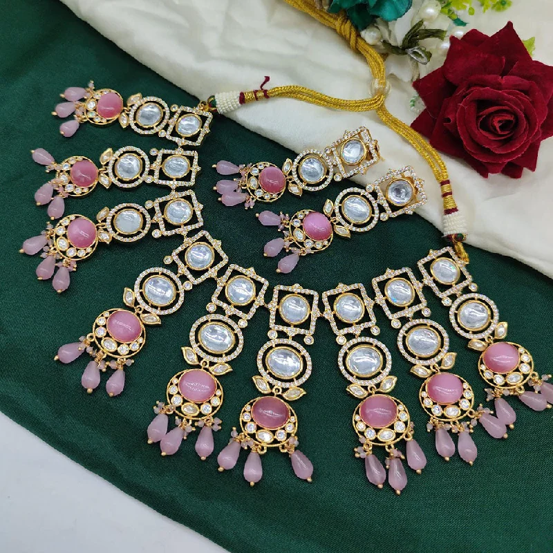 Handcrafted Pendant Necklace-Akruti Collection Gold Plated  Polki Kundan And Beads Choker Necklace Set