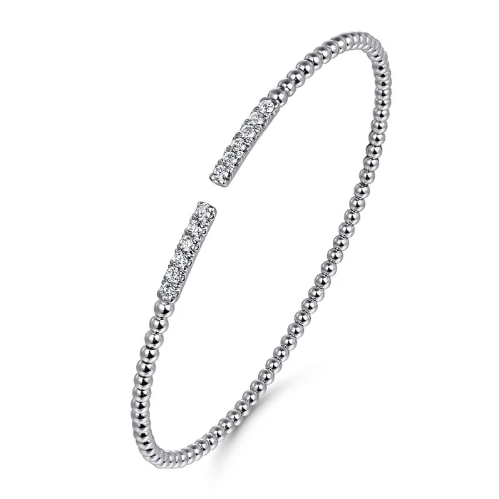 Plain Gold Bangles-14K White Gold Bujukan Diamond Bars Bangle