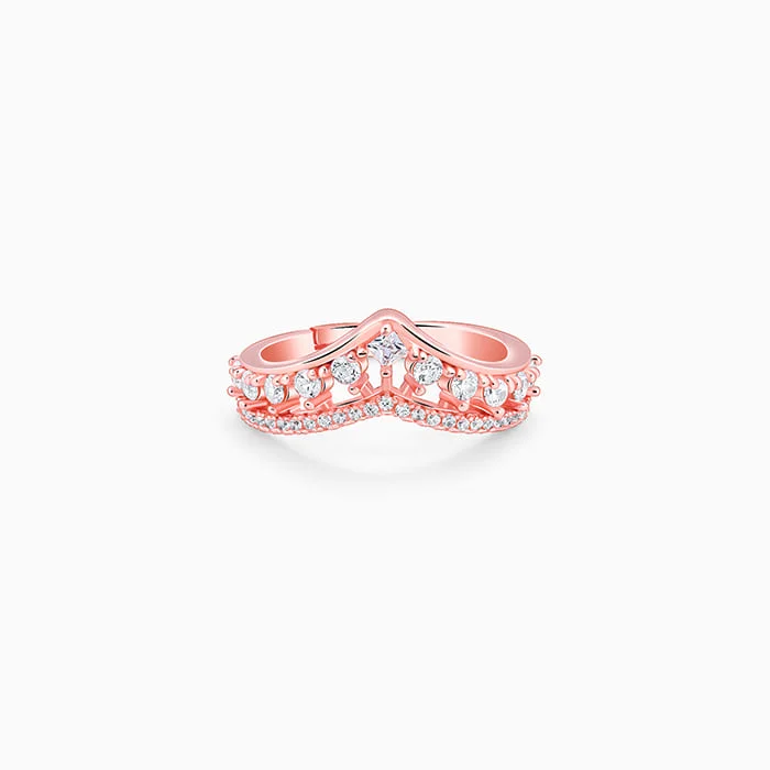 Wedding Ring Set with Diamonds-Rose Gold Shiny Vanki Ring