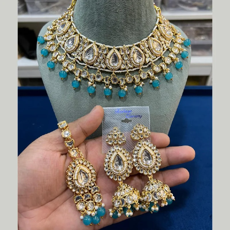 Unique Chain Necklace-Hira Collections Gold Plated Kundan Stone And Pearls Choker Necklace Set