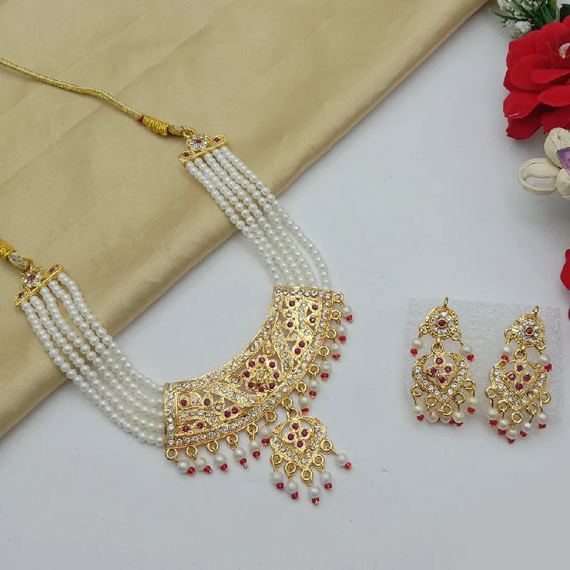 Minimalist Necklace-SP Jewellery Gold Plated Austrian Stone And Pearls Necklace Set