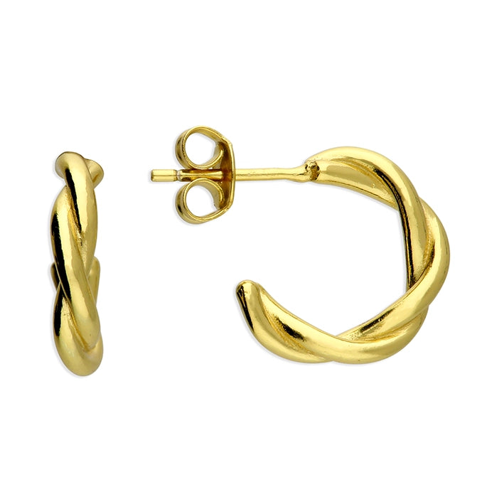 Artistic Pearl Earrings-Gold Plated Sterling Silver Twist Hoop Stud Earrings