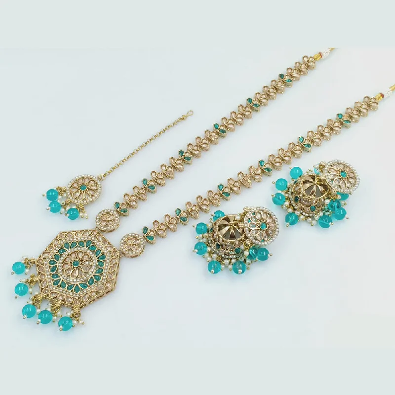 Double Layer Necklace-Rajwadi Collection Gold Plated Crystal Stone Pearl  And Beads Long Necklace Set