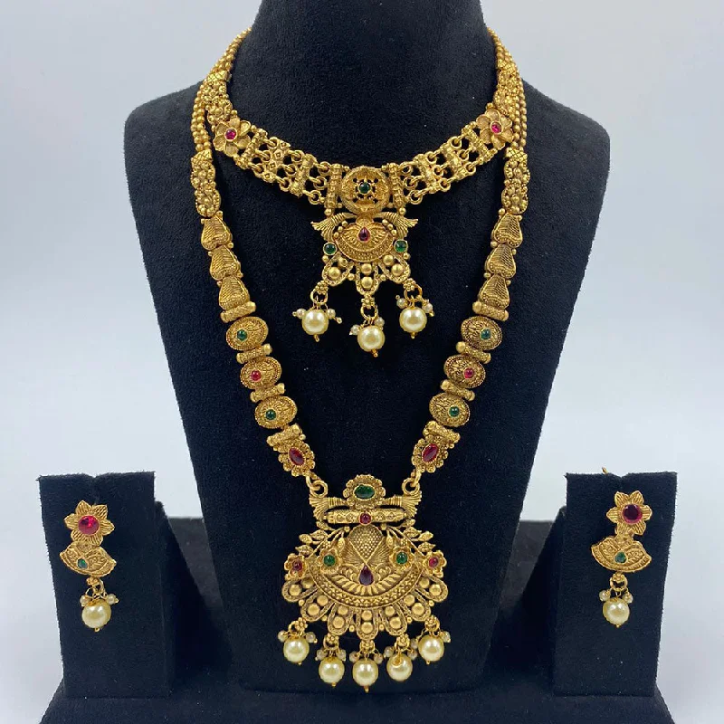 Pearl and Diamond Necklace-The Fashion Jewels Gold Plated Pota Stone And Beads Necklace Combo