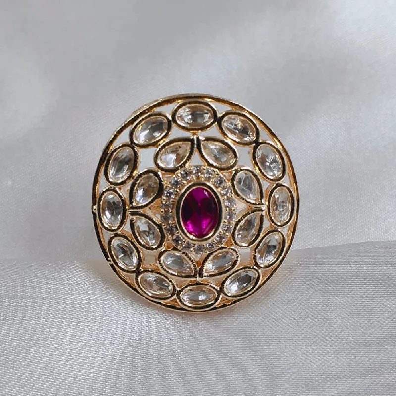 Adjustable Gold Ring-Akruti Collection Gold Plated Kundan Stone Ring