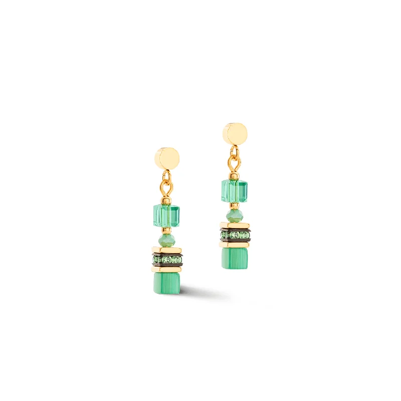 Bohemian Drop Earrings-Coeur De Lion Green Mini Cubes Earrings