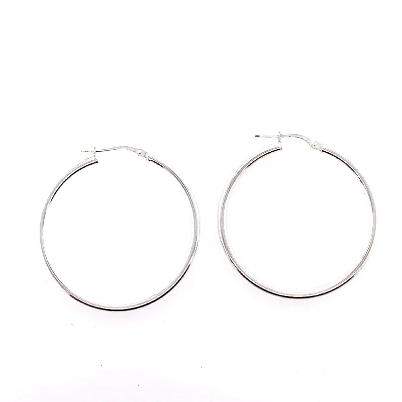 Black Diamond Earrings-Sterling Silver Plain 3cm Hoop Earrings