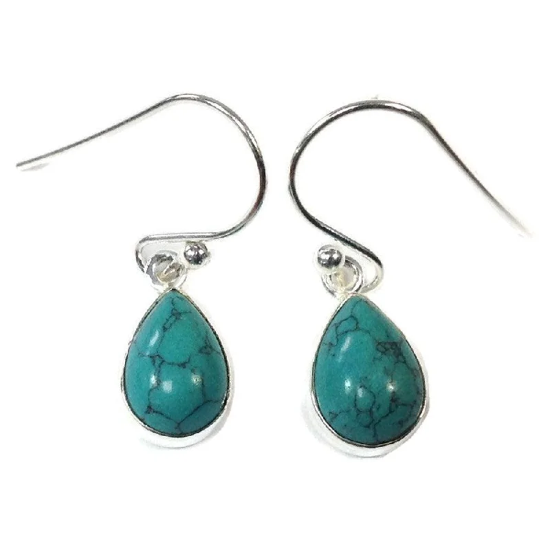 Statement Pendant Earrings-Sterling Silver Turquoise Teardrop Earrings