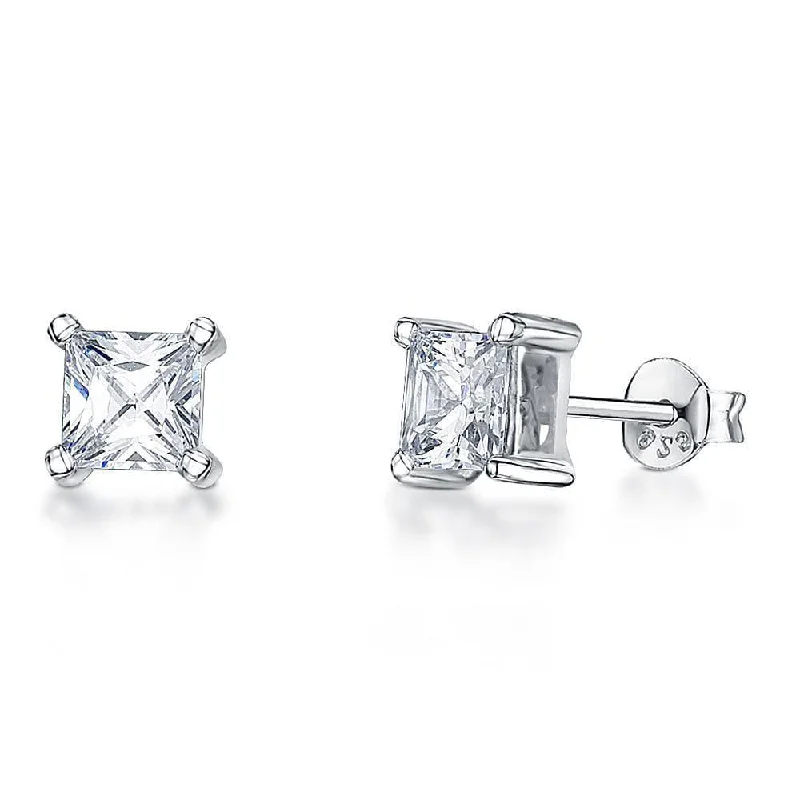 Rose Gold Drop Earrings-Jools 4mm Square Cubic Zirconia Stud Earrings