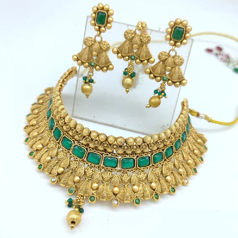 Black Diamond Necklace-SNERA  Gold Plated Pota Stone choker Necklace Set