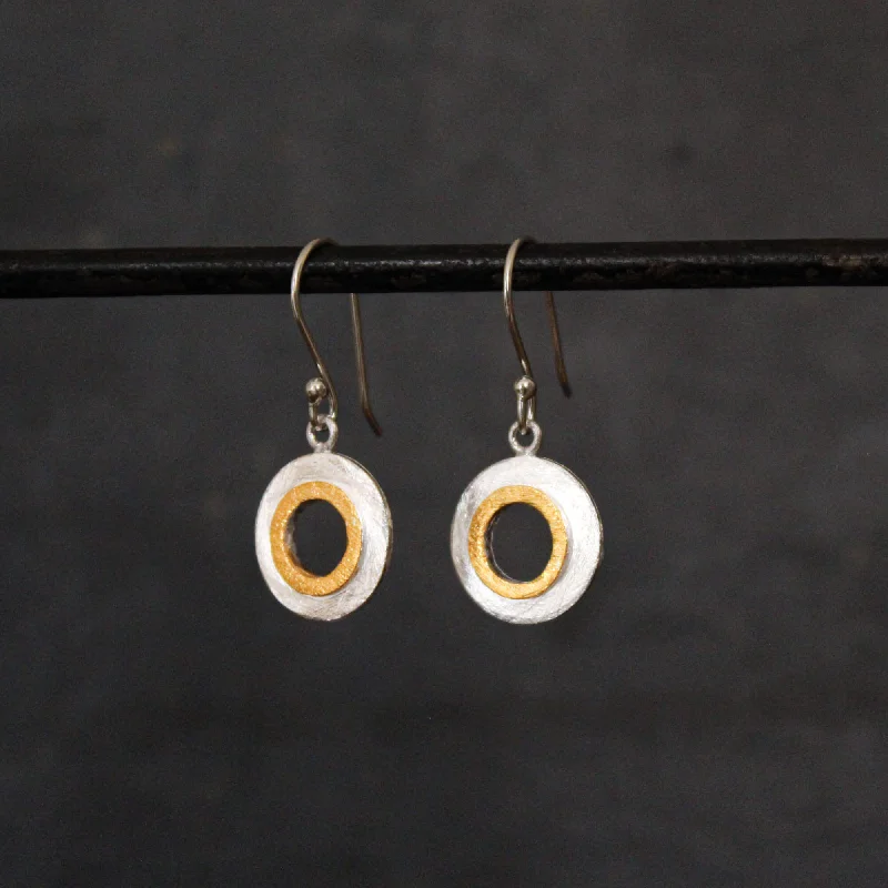 Unique Silver Earrings-Gold and Silver Mixed Metals Circle Drop Earrings