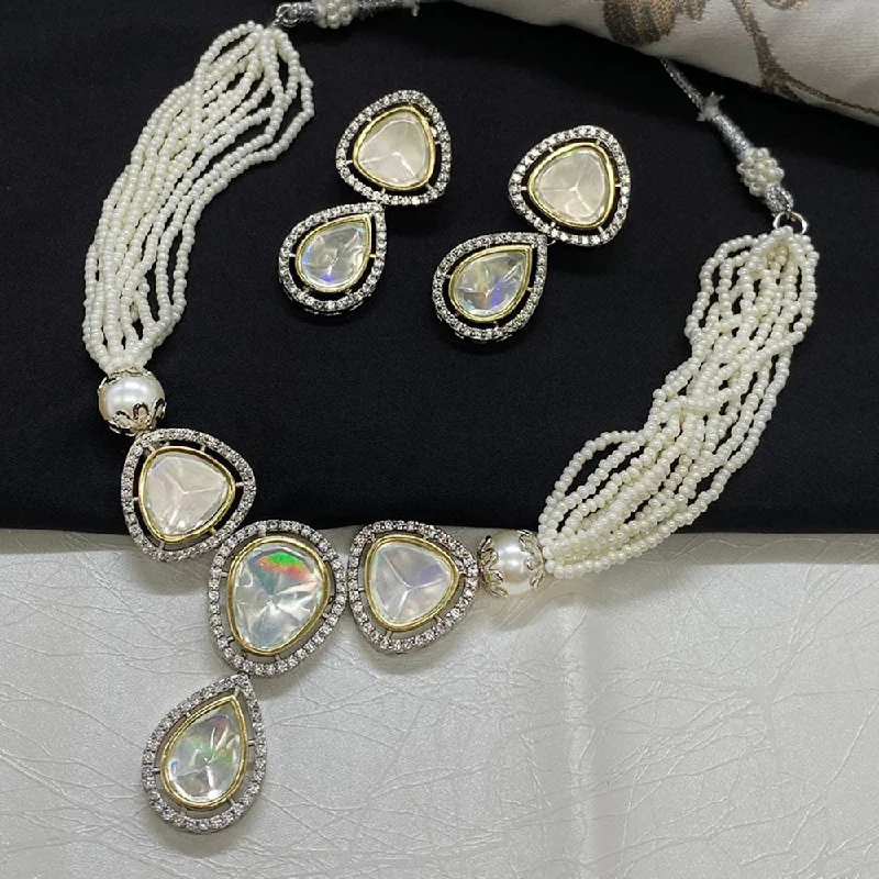 Minimalist Silver Necklace-Royal Kundan Jewellery Gold Plated Crystal Stone And Pearls Choker Necklace Set