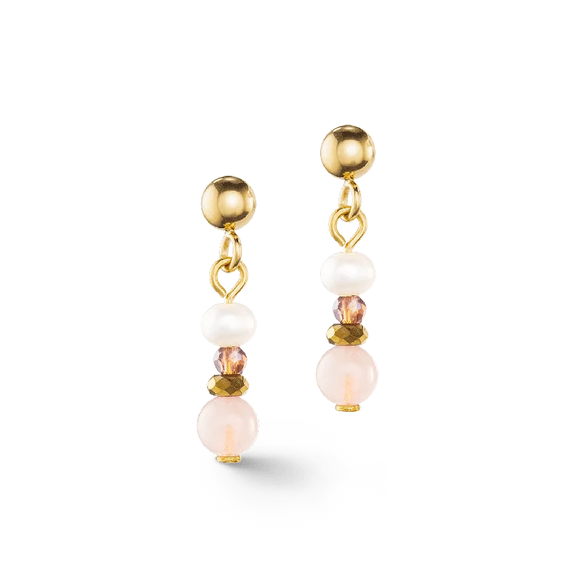 Elegant Statement Earrings-Coeur De Lion Romantic Pearl and Rose Quartz Drop Earrings