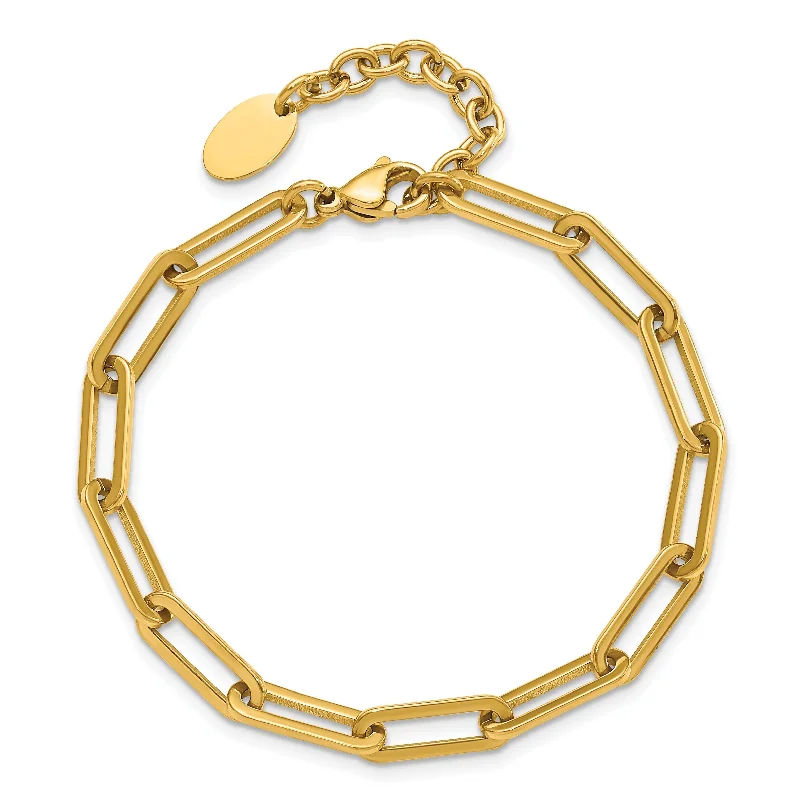 Double Strand Bracelets-Stainless Steel Yellow Gold IP Paperclip Bracelet