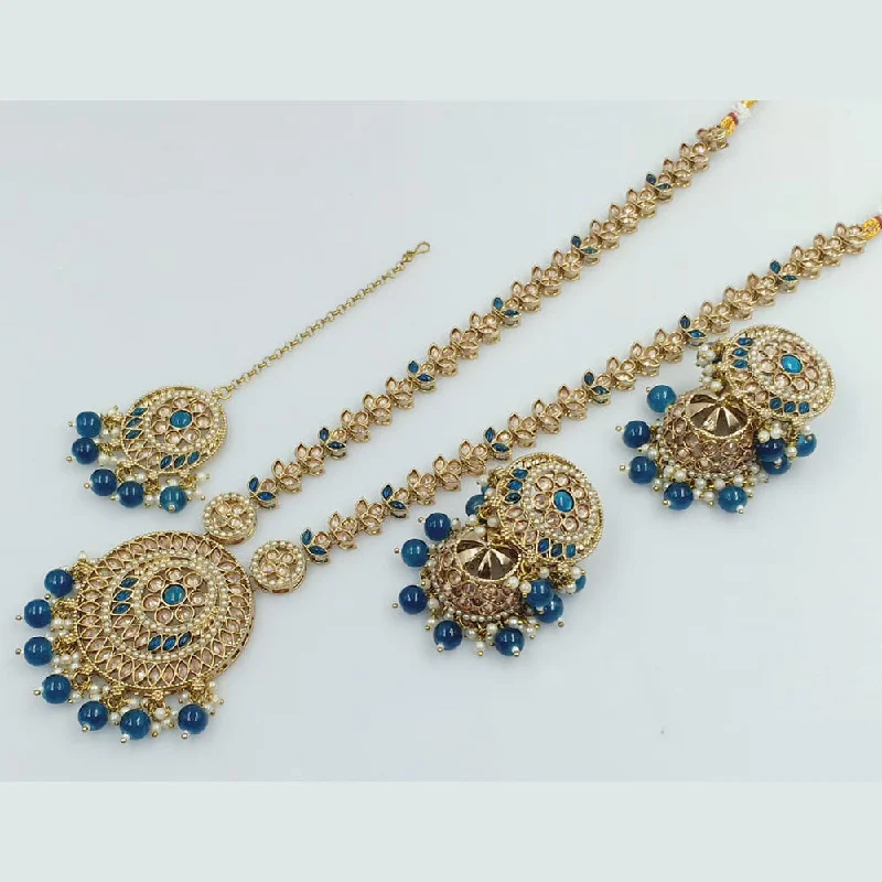 Luxury Gold Necklace-Rajwadi Collection Gold Plated Crystal Stone Pearl  And Beads Long Necklace Set