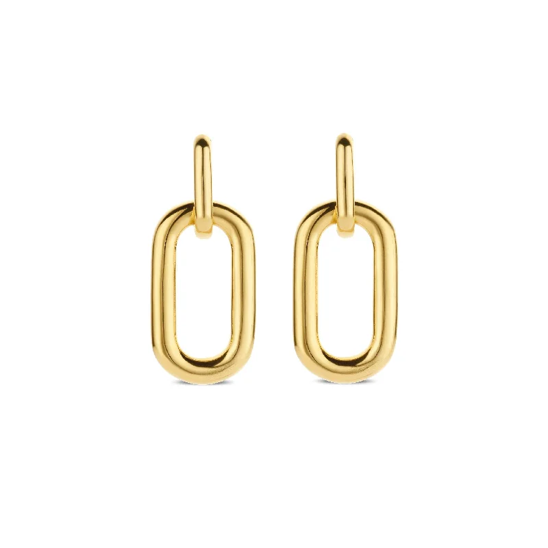 Gold Pearl Earrings-Ti Sento 18ct Gold Vermeil Chunky Connected Links Earrings