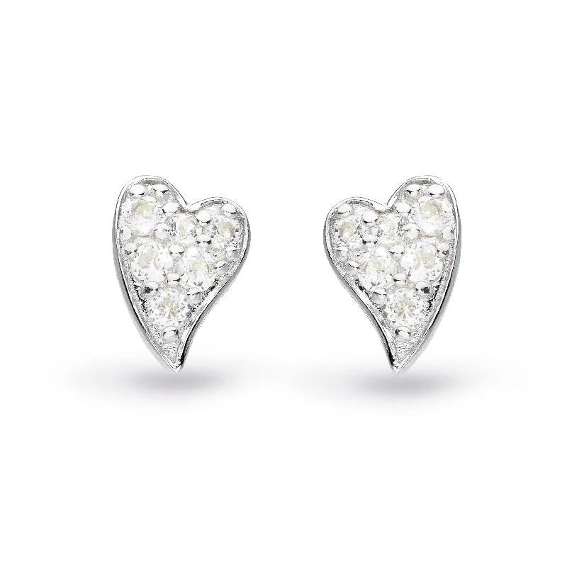 Small Silver Stud Earrings-Kit Heath Desire Precious White Topaz Heart Stud Earrings