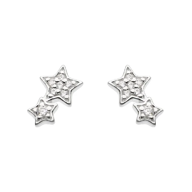 Long Gold Earrings-Double Star Cubic Zirconia Stud Earrings