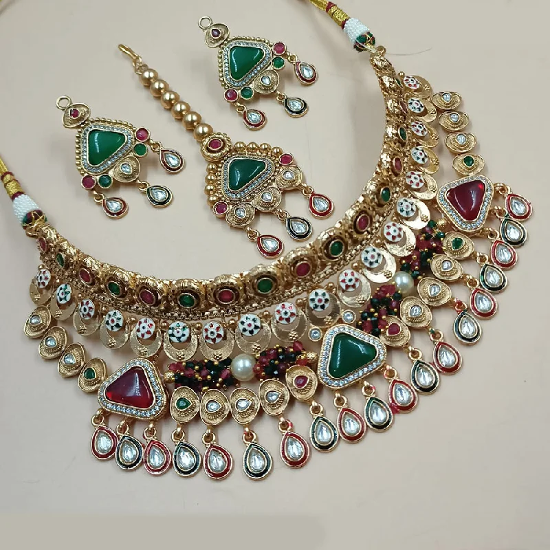 Custom Monogram Necklace-Padmawati Bangles Gold Plated Polki Kundan Stone And Pearls Meenakari Necklace Set