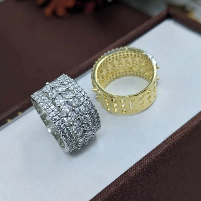 Double Band Ring-Aamrapali Gold And Silver Plated Austrian Stone Ring