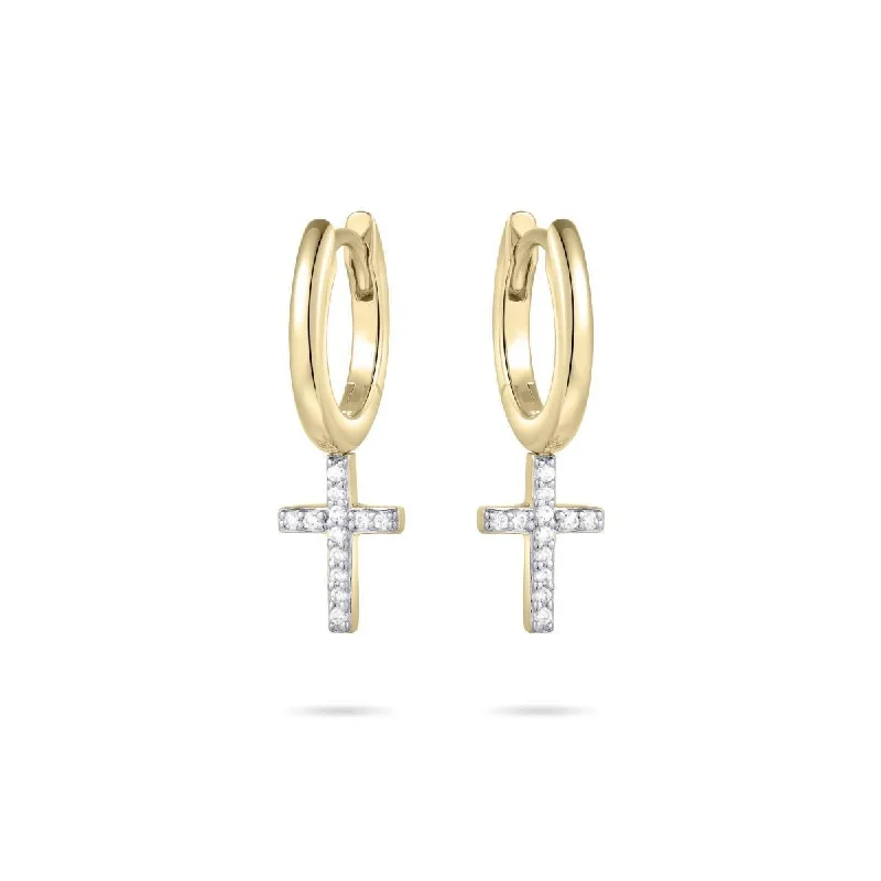 Party Statement Earrings-Gold Vermeil Hoop Earrings with Dangling Crosses