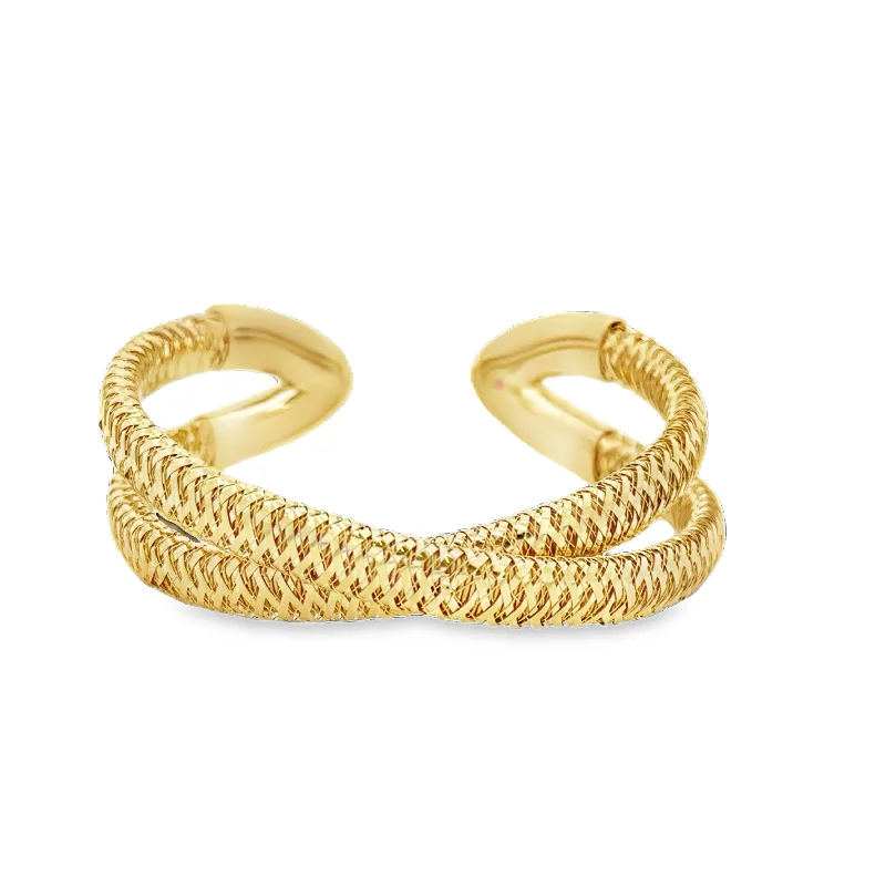 Unique Wedding Bangles-Roberto Coin Flexible Criss-cross Bangle Bracelet in 18k Yellow Gold