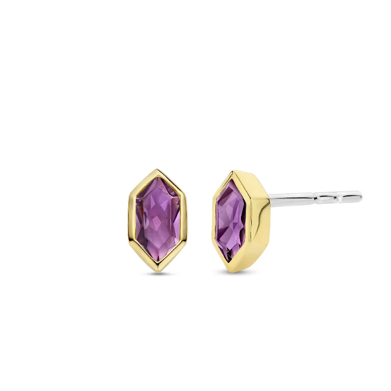 High-End Diamond Earrings-Ti Sento Gold Vermeil and Amethyst Purple Stud Earrings