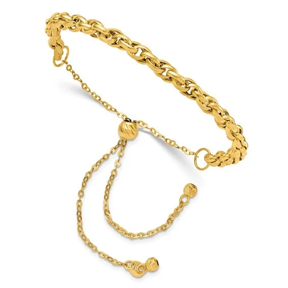 Simple Crystal Bracelets-14K Gold Solid Fancy Link Adjustable Bracelet