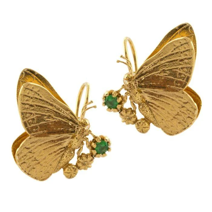 Sterling Silver Diamond Earrings-Alex Monroe Butterfly Earrings With Tsavorite