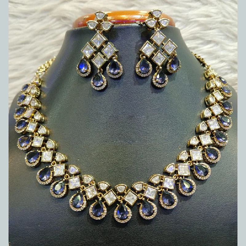 Luxury Gold Necklace-Jain Jewellers Gold Plated Polki Kundan Stone Necklace Set