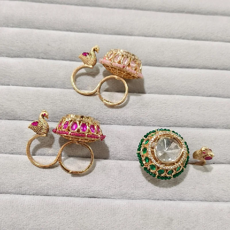 Artistic Design Ring-JCM Gold Plated Polki Kundan Stone Ring