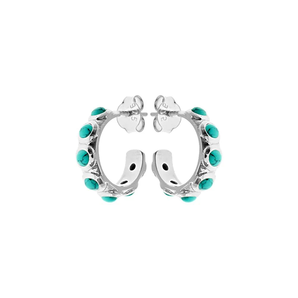 Elegant Cluster Earrings-Sterling Silver Turquoise Hoop Stud Earrings