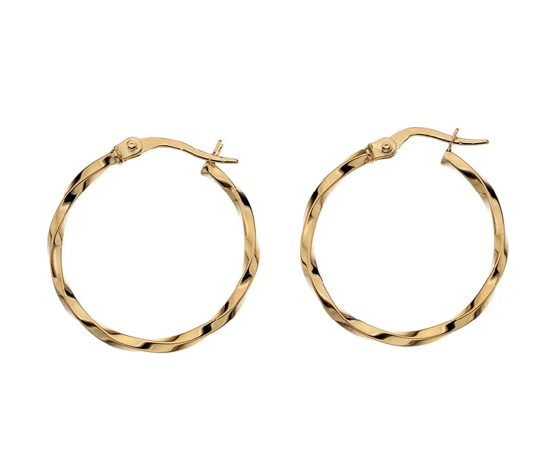 Custom Gemstone Earrings-9ct Yellow Gold Twisted Hoop Earrings