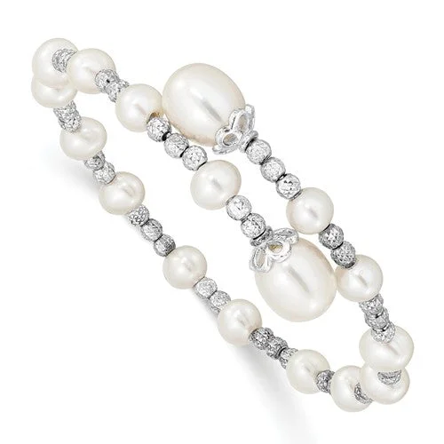 Silver Bracelet with Stones-Sterling Silver White Freshwater Cultured Pearl Coil Bangle Bracelet