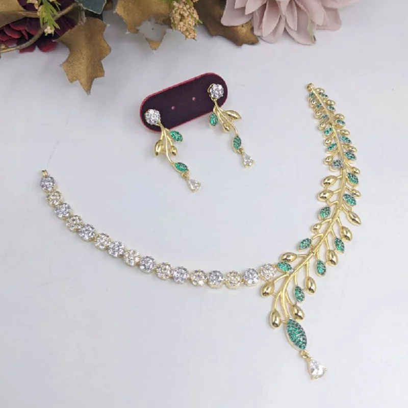 Handcrafted Silver Necklace-Aamrapali Gold Plated Austrian Stone Necklace Set