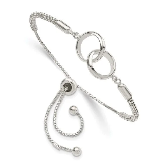 Minimalist Silver Bracelets-Sterling Silver Linked Circles Beaded Adjustable Bolo Bracelet