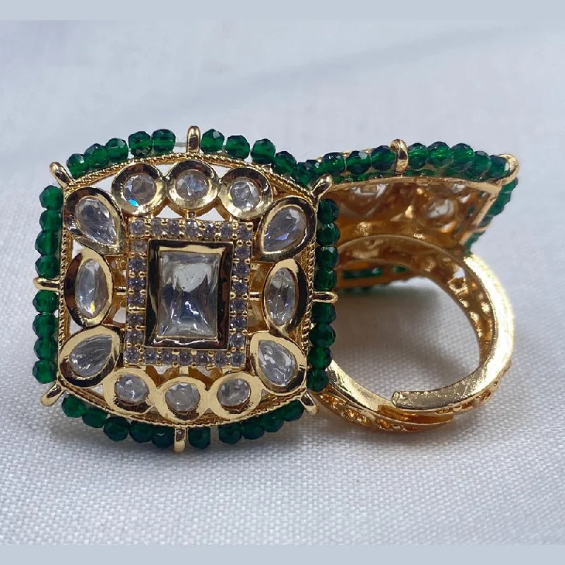 Silver Stackable Rings-Royal Kundan Jewellery Gold Plated Polki Kundan And Pearls Finger Ring