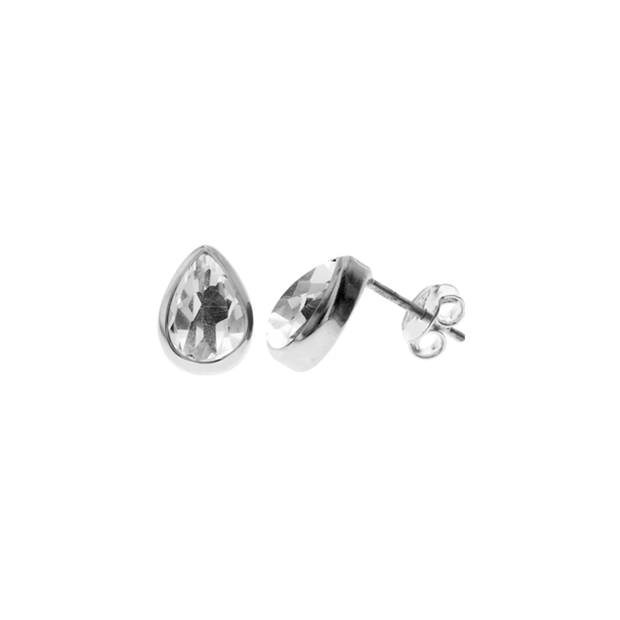 Classic Silver Hoop Earrings-Sterling Silver Quartz Stud Earrings