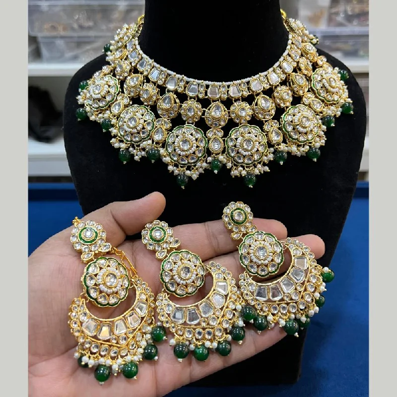 Elegant Gold Necklace-Hira Collections Gold Plated Kundan Stone And Pearls Choker Necklace Set