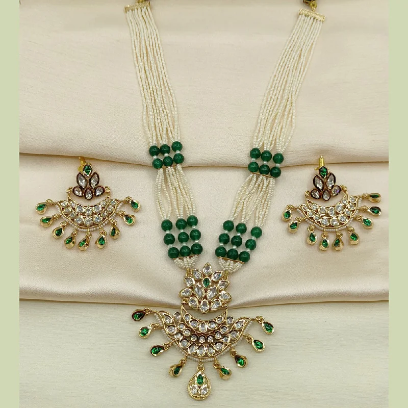 Choker Necklace for Women-Amoliya Jewels Gold Plated Polki Kundan Stone Long Necklace Set