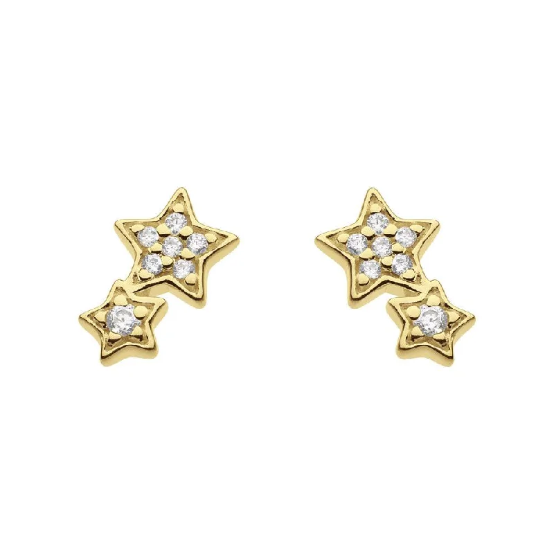 Pear Shaped Earrings-Gold Cubic Zirconia Double Star Stud Earrings