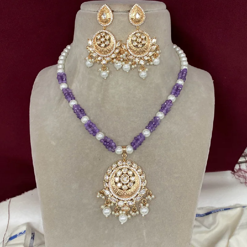 Fashionable Gold Necklace-Amoliya Jewels Gold Plated Polki Kundan  And Pearls Necklace Set